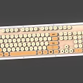 Modern Mechanical Keyboard With White Yellow Round Keycaps And Reflective Surface