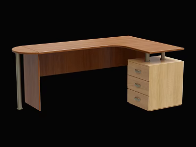 L Shaped Office Desk With Wooden Desktop And Drawer Cabinet Metal Legs 3d model