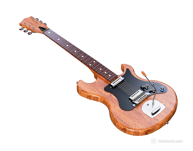 Handcrafted Wooden Electric Guitar With Natural Grain And Musical Instrument Design 3d model 