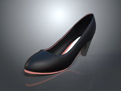 Stylish Black Leather High Heel Shoes With Pink Sole Edge And Stiletto Heel Design 3d model