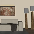 Quiet Ancient Floor Lamp Sofa Hanging Picture 3d model