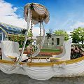 Luxurious White and Gold Gondola Boat with Canopy and Floral Decor on Water