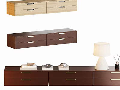 Modern TV Stand With Multiple Drawers And Wooden Storage Design In Brown And Light Wood 3d model