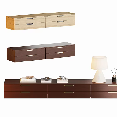 Modern TV Stand With Multiple Drawers And Wooden Storage Design In Brown And Light Wood 3d model