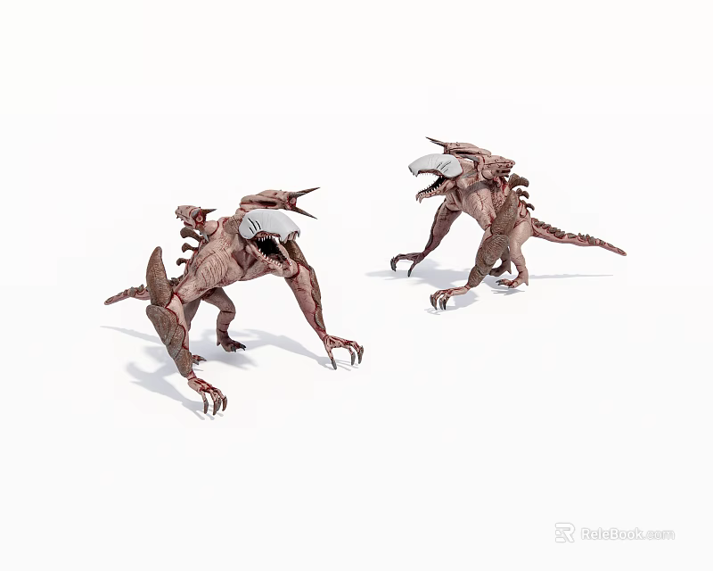 Two Brown Fantasy Creature Models With White Heads Sharp Claws And Dynamic Poses 3d model
