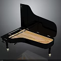 Black Grand Piano With Open Top Shiny Finish And Interior String Structure