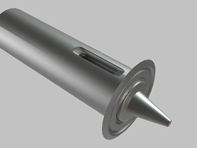 Stainless Steel Cylindrical Industrial Component With Side Slot Conical Tip And Flange Base 3d model