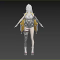Silver Haired Woman In Yellow And Black Futuristic Outfit With Equipped Waist And Long Boots