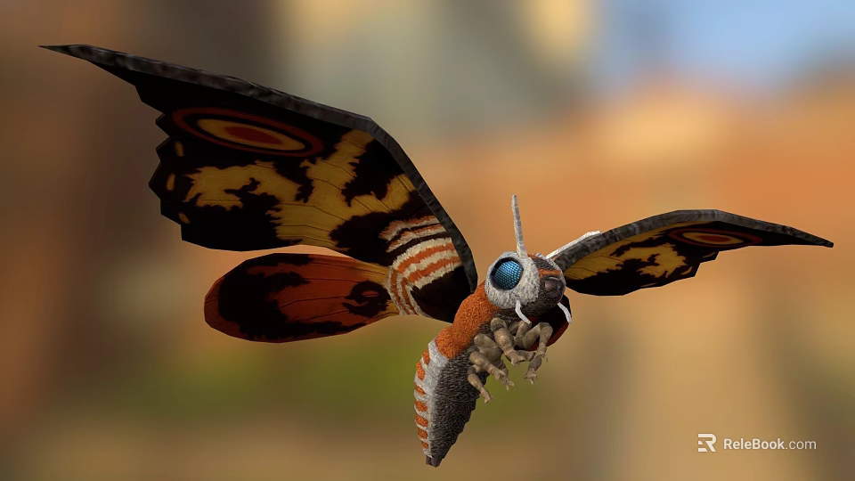 Colorful Moth With Detailed Eyes And Patterned Wings In Flight 3d model 