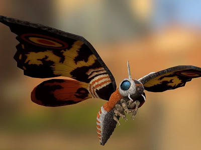 Colorful Moth With Detailed Eyes And Patterned Wings In Flight 3d model