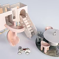 Kids Table With Chairs Slide And Toy Car In Cozy Playroom