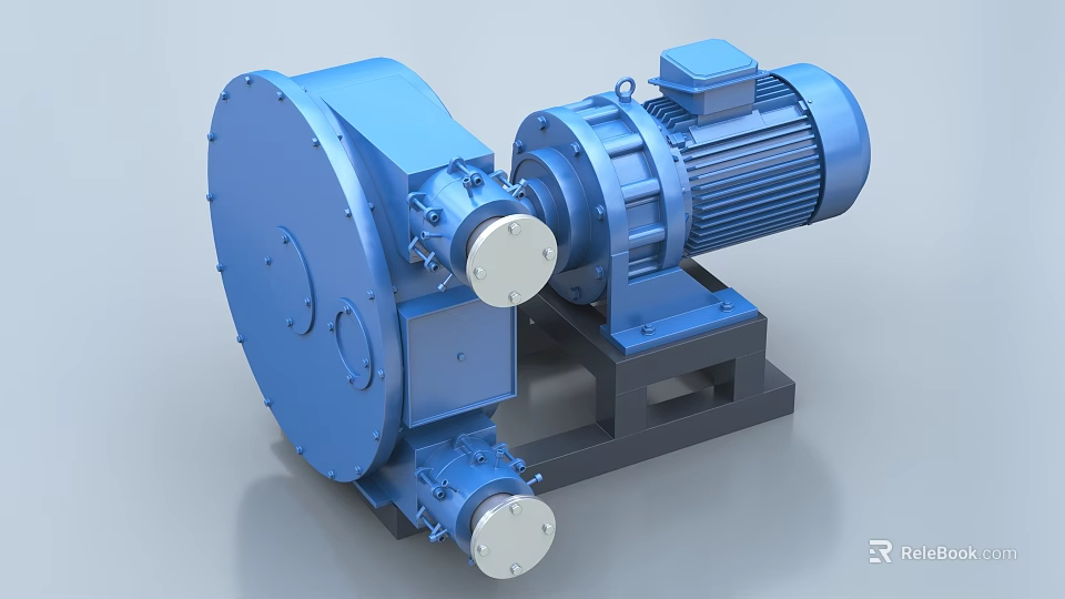 Heavy Duty Blue Industrial Equipment With Motor Pump And Mechanical Base Structure 3d model 