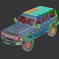 Silver Off Road Vehicle With Red Roof Rack And Large Off Road Tires