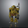 Detailed Golden Mechanical Robot With Glowing Eyes Backpack Device And Metallic Feet