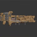 Rustic Scene Components With Stone Walls Wooden Gate And Stone Slabs