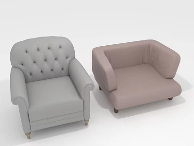 Light Gray Tufted Single Sofa With Light Pink Rounded Armrest Design 3d model