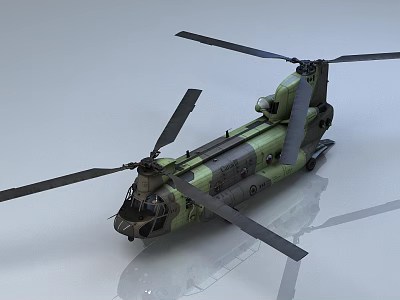 Military Transport Helicopter With Camouflage Green Exterior And Twin Rotors 3d model