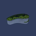 Modern Curved Concrete Bonsai Planter With Green Moss And Small Plants