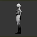 Futuristic Female Character With Silver Hair In White Bodysuit Standing Pose Gray Gradient Background
