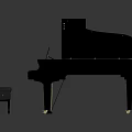 Elegant Black Grand Piano With Open Lid And Comfortable Gray Bench For Home Living