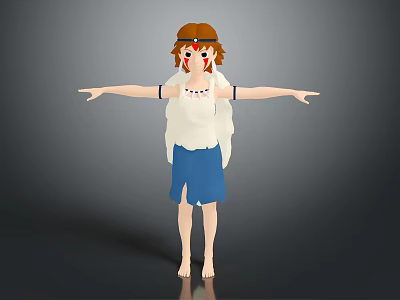 Cartoon Character With Brown Hair Red Eyes White Top And Blue Skirt Arms Outstretched 3d model