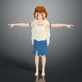 Cartoon Character With Brown Hair Red Eyes White Top And Blue Skirt Arms Outstretched