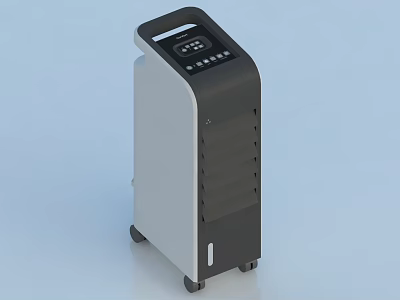 Modern White And Black Vertical Air Cooler Fan With Digital Control Panel And Mobility Wheels 3d model
