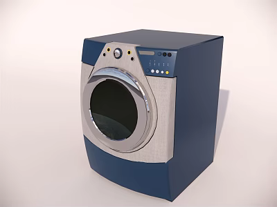Modern Blue and Silver Washing Machine with Round Front Door Control Panel and Digital 3d model
