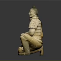 Detailed Ancient Terracotta Warrior Sculpture Kneeling Soldier With Armor And Hairstyle