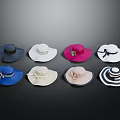 Various Colored Wide Brim Hats With Decorative Bows And Stylish Designs