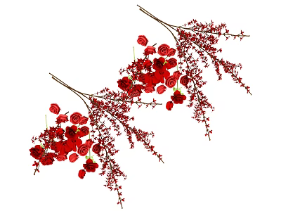 Red Flower Bouquet With Roses Red Berries And Decorative Branches For Home Decor 3d model