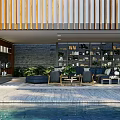 Modern Living Room Interior With Wooden Wall Paneling TV Shelving Sofa And Coffee Table