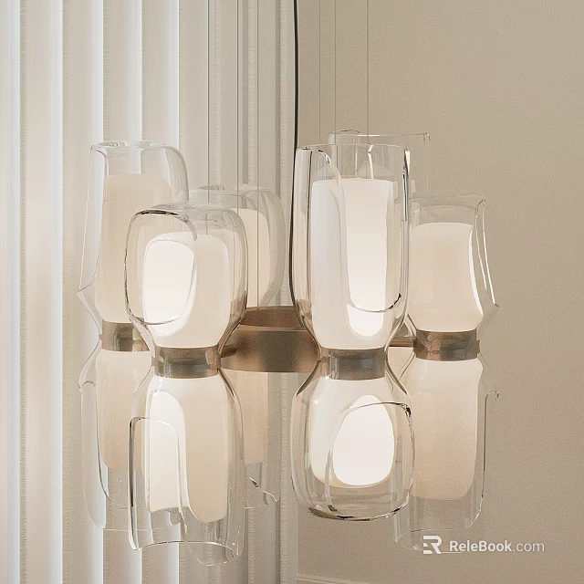 Modern Chandelier With Transparent Glass Shades Multiple White Light Sources And Reflections For Interior 3d model 