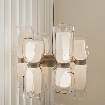 Modern Chandelier With Transparent Glass Shades Multiple White Light Sources And Reflections For Interior 3d model