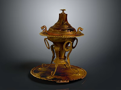 Golden Ornate Household Item With Curved Base Lid And Decorative Designs 3d model