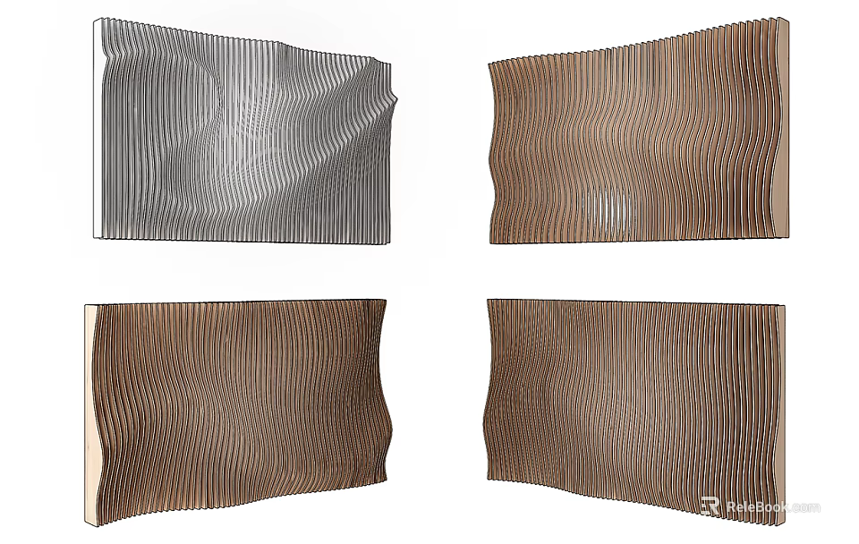 Modern Textured Wall Design With Silver And Brown Wavy Striped Patterns 3d model
