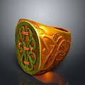 Golden Decorative Ring With Green Intricate Patterns And Ornate Design 3d model