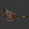 Vintage Chariot 3D Model with Wooden Spoked Wheels and Red and Silver Metal Decoration