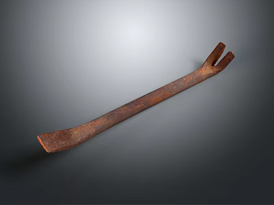 Rusty Metal Fork Tool With Long Handle For Gardening And Construction Use 3d model