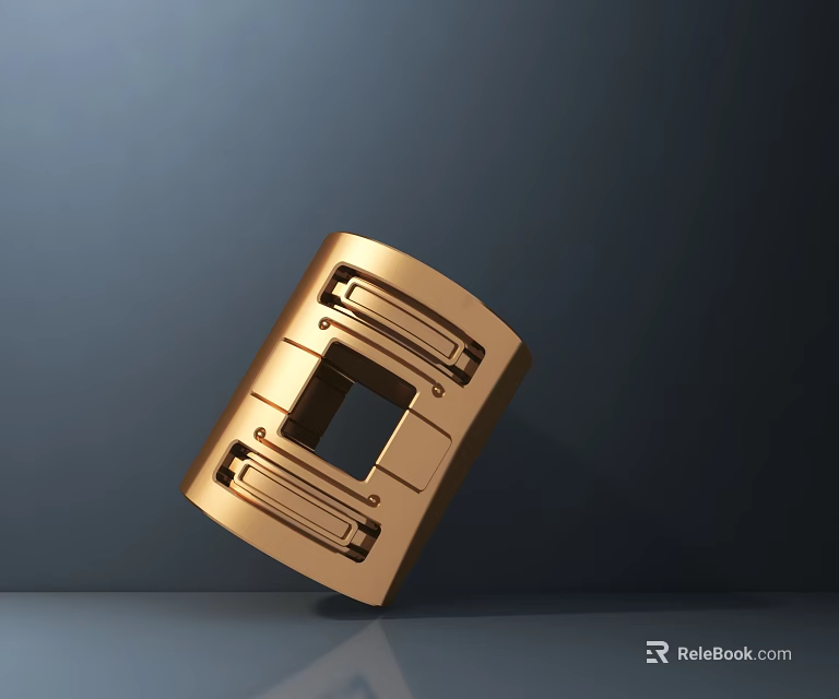 Golden Geometric Sculpture Carving With Metallic Texture And Rectangular Openings 3d model 