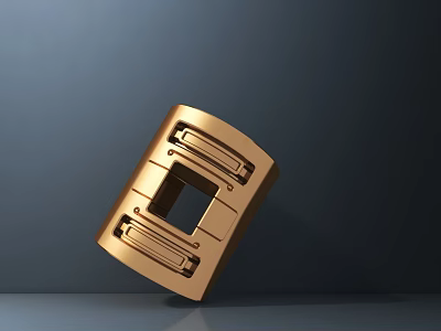 Golden Geometric Sculpture Carving With Metallic Texture And Rectangular Openings 3d model