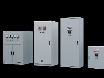 White Industrial Electrical Control Cabinets With Various Sizes And Control Panels 3d model