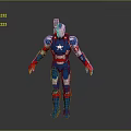 Red And Blue Armored Superhero Figure With Star Emblem And Backpack