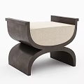 Modern Curved Sofa Stool With Dark Wood Frame And Beige Fabric Cushion