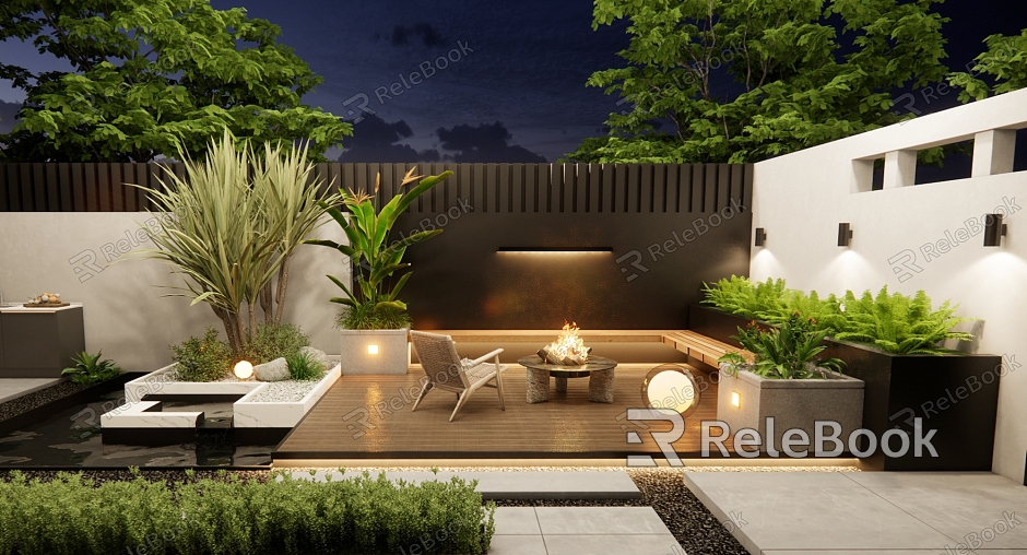 Modern Courtyard Home Courtyard Landscape model