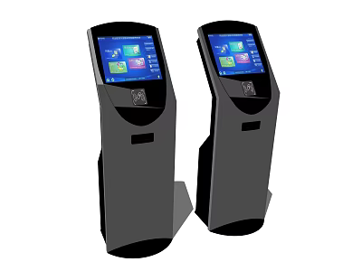 Public Facilities Featuring Two Black Self-Service Kiosks With Colorful Icons On Screens And Scanning Areas 3d model