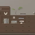 Minimalist Wooden Bookshelf With Multiple Drawers Shelves Books Decorative Items And Plant