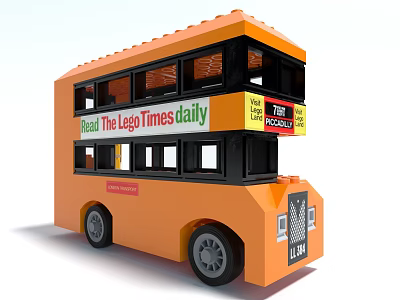 Orange Double Decker Bus Building Blocks Model With Windows And Signs 3d model