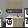 Bathroom Cabinet Rack With Wooden Design Washing Machines Faucet And Toiletries Storage