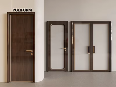 POLIFORM Modern Interior Double Doors With Wooden Frame And Glass Panel Design 3d model